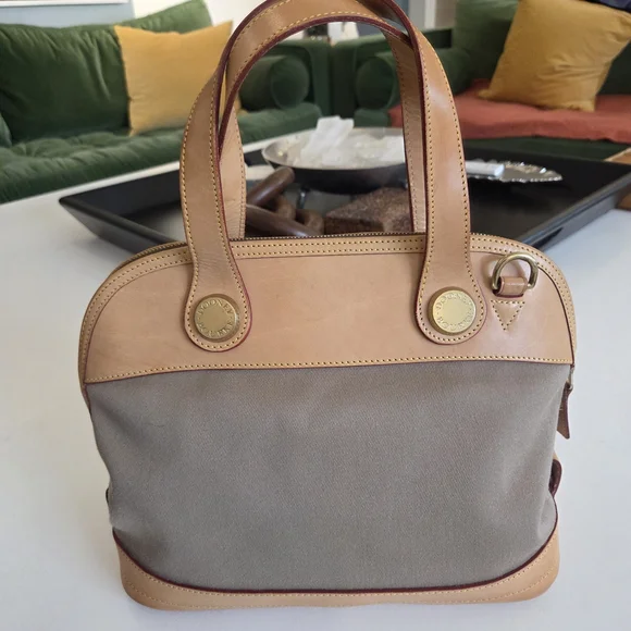 Vintage Dooney & Bourke USA Cabriolet Dome Satchel Taupe Canvas Brass Hardware - Picture 3 of 16